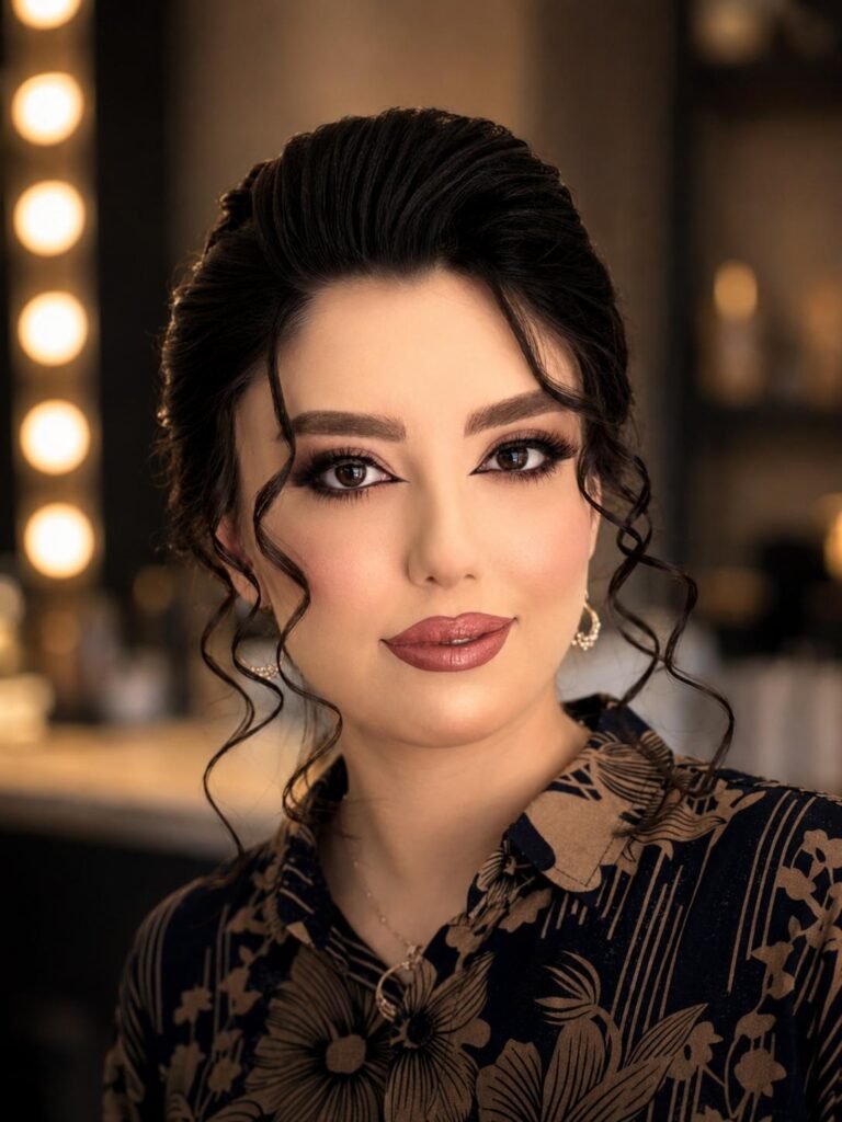 Gallery 13 Bridal makeup with elegant black updo hairstyle at Darya’s Touch luxury salon in Manchester