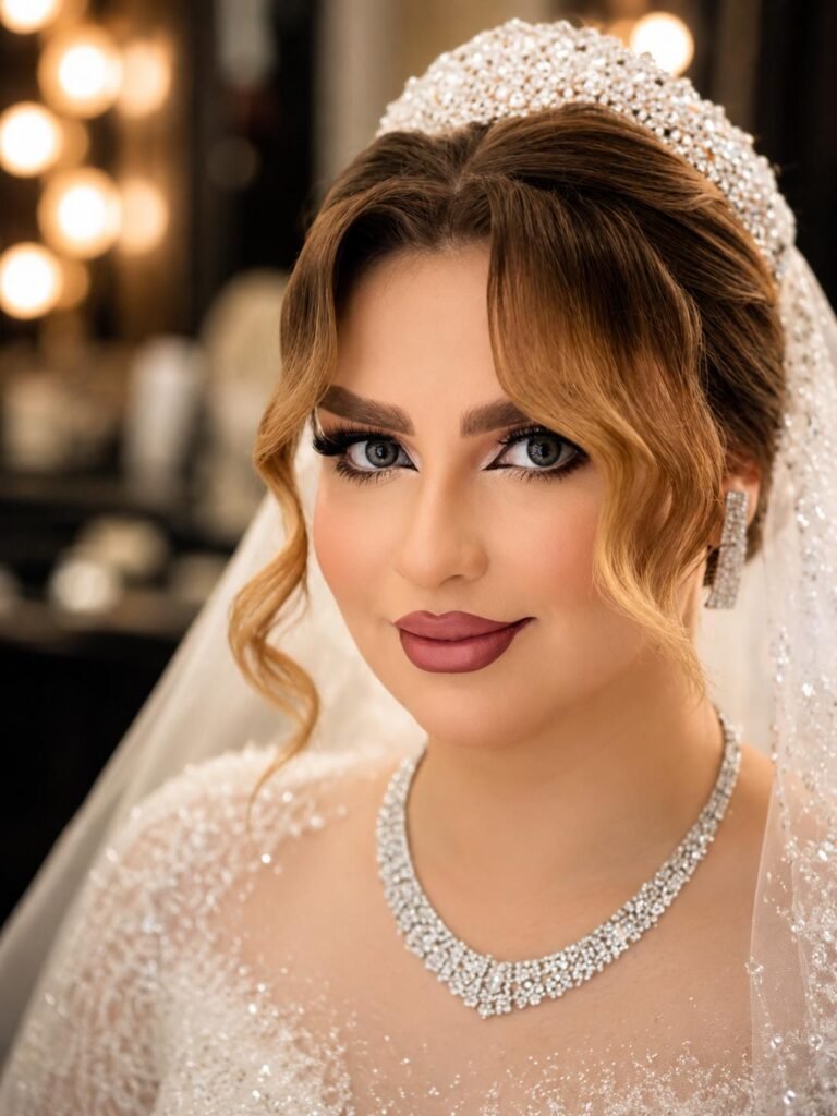 Gallery 12 Classic bridal makeup with veil and tiara at Darya’s Touch Manchester beauty salon