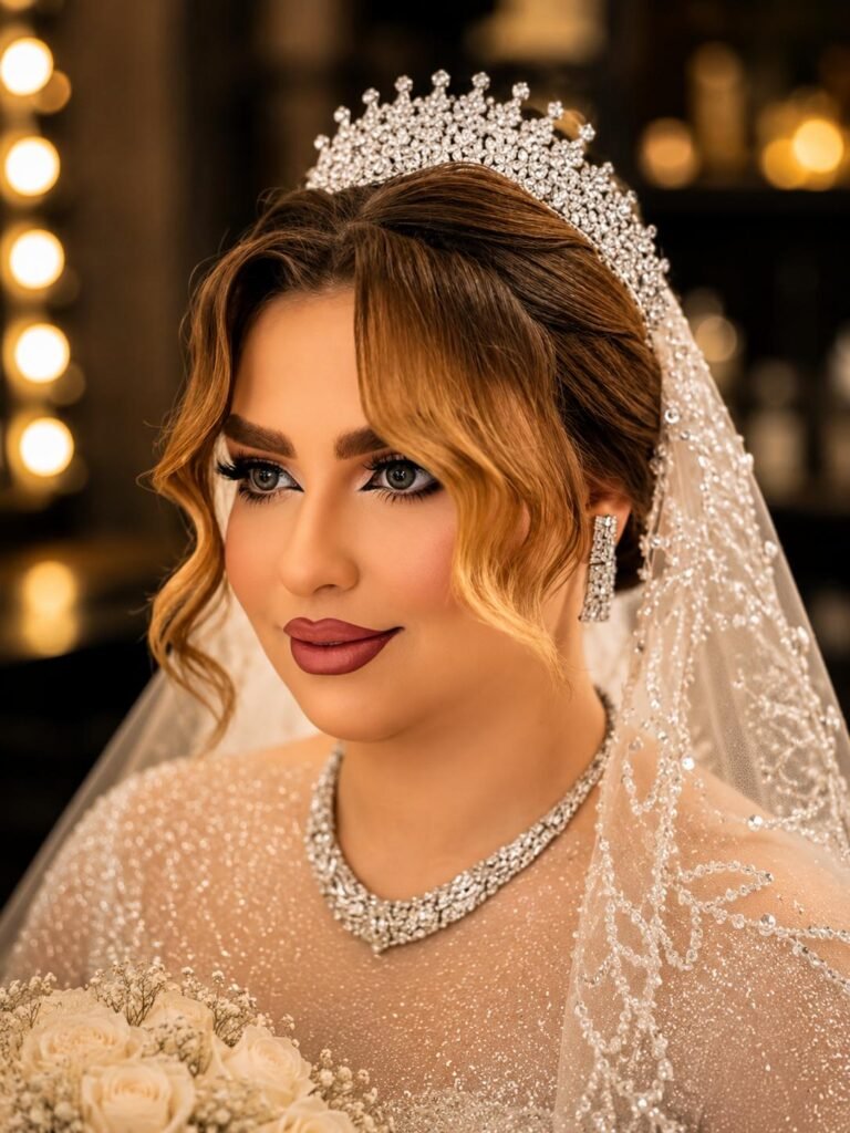 Gallery 9 Luxury bridal makeup with tiara and veil at Darya’s Touch salon in Manchester