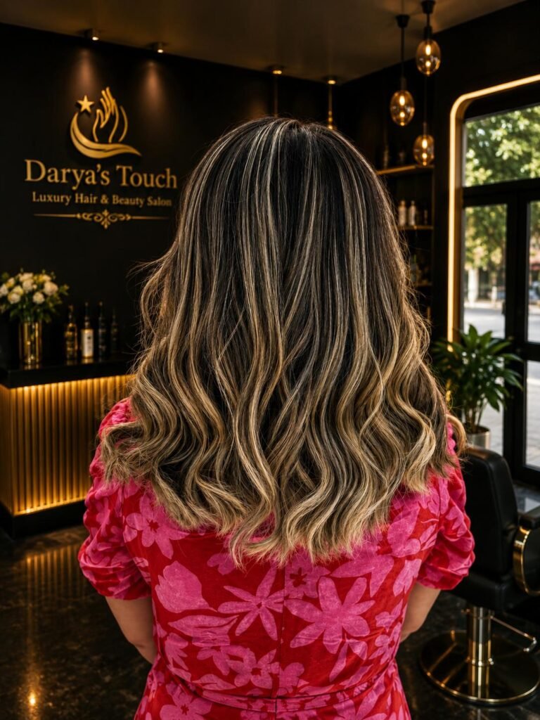 Home 15 Balayage wavy hair at Darya’s Touch salon in Manchester