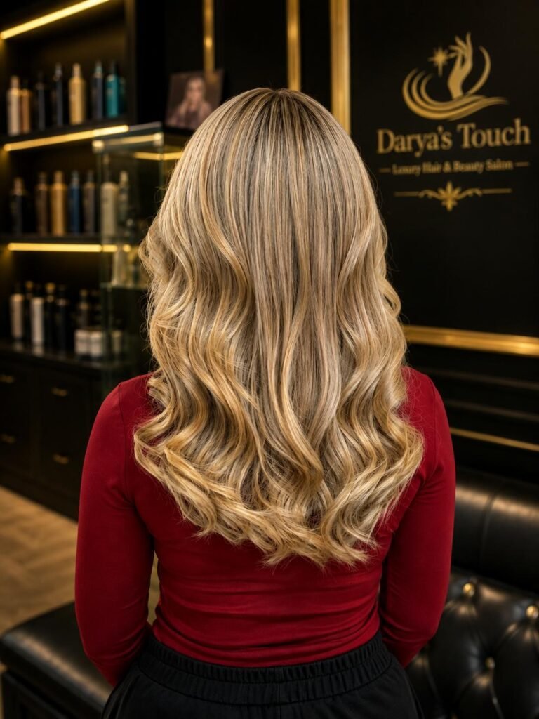 Home 14 Blonde wavy hairstyle at Darya’s Touch hair salon in Manchester