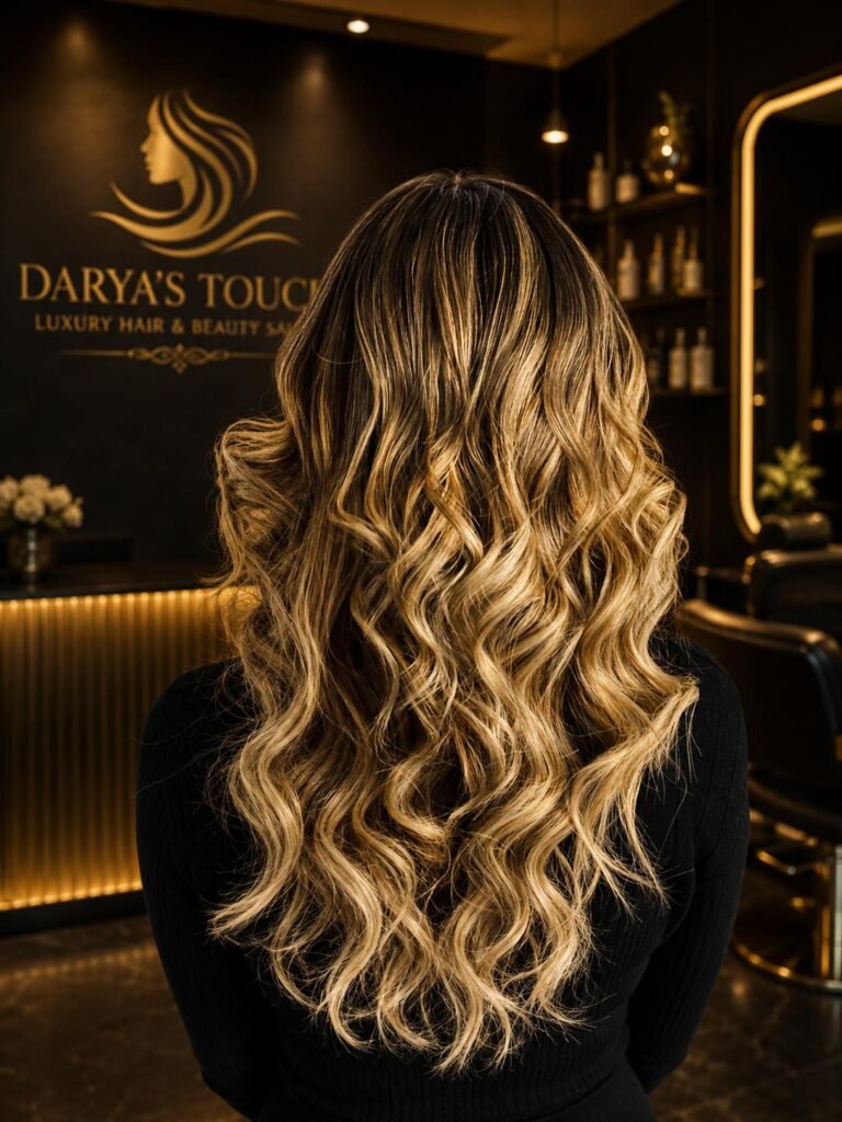 Home 9 Golden curly hairstyle at Darya’s Touch hair salon in Manchester