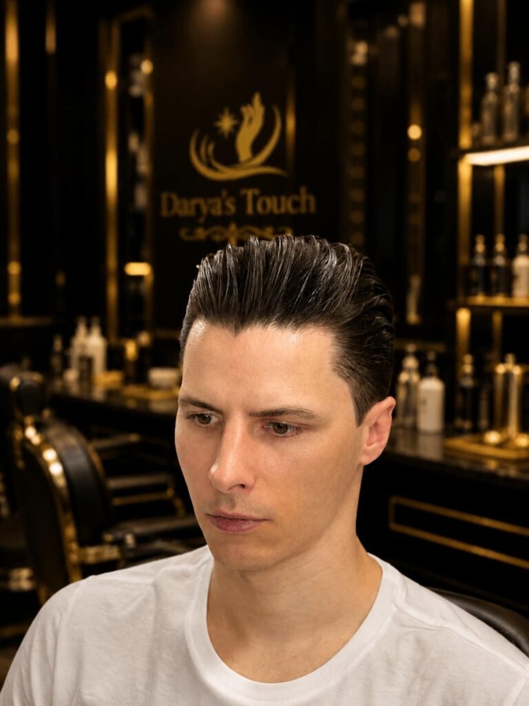Home 22 Men’s styled haircut at Darya’s Touch barber salon in Manchester