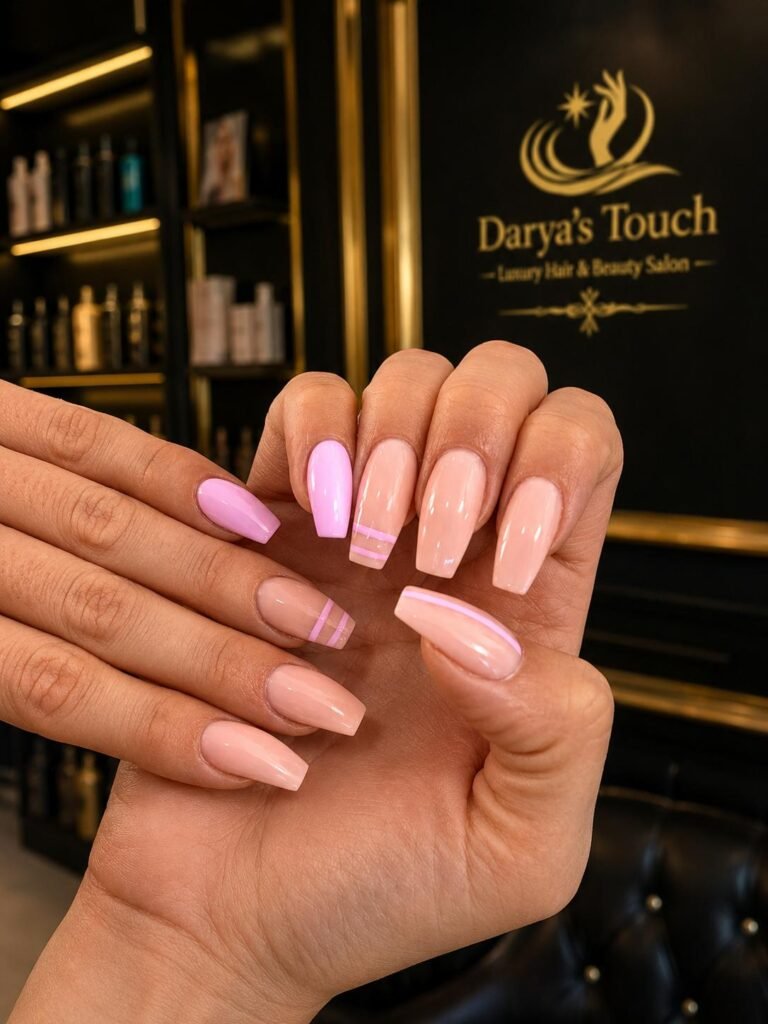 Home 17 Pink manicure at Darya’s Touch beauty salon in Manchester