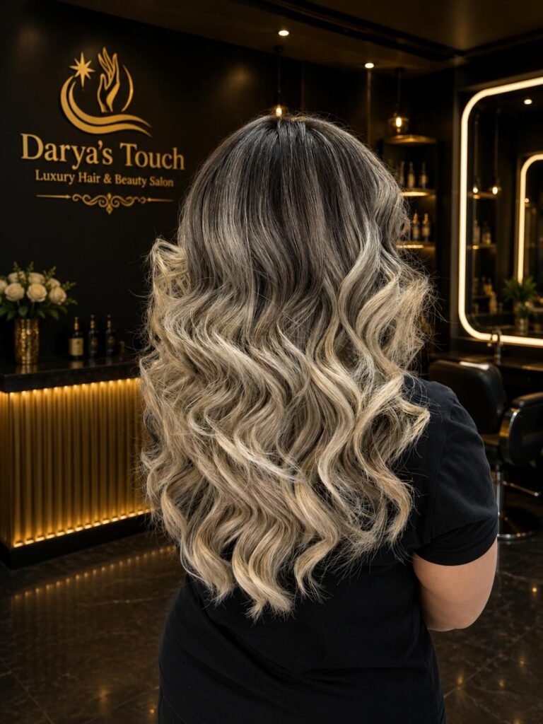 Home 16 Silver blonde curly hairstyle at Darya’s Touch salon in Manchester